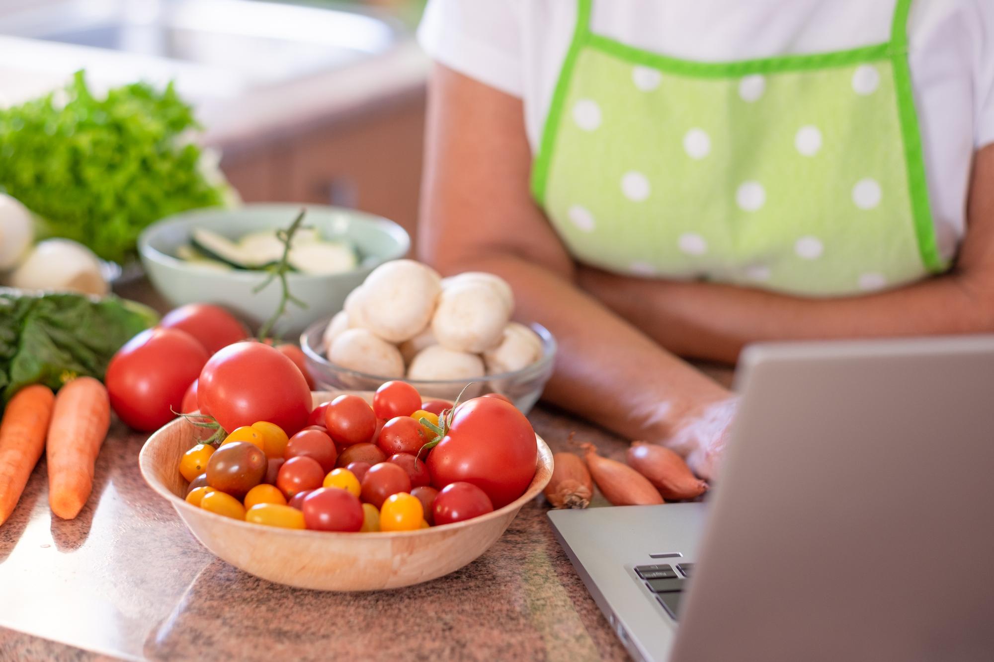 Nutritionist preparing a market basket